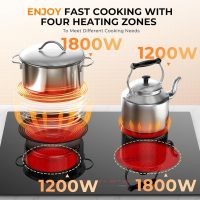 Euhomy 4 Burners Cooktop 24 inch, 220V Electric Stove Top Burner, 16 Level and Touch Control, 6000W Built-in Electric Burners for Cooking, Child Lock, Timer, Residual Heat Indicator, No Plug - Image 6