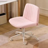 VINGLI Criss Cross Legged Chair,Wide Comfy Office Desk Chair,Dual-Use with/no Wheels Computer Task Chair,Swivel Armless Vanity Boucle Chair for Study,Make Up,Home Office,Teddy Fleece,Pink - Image 9