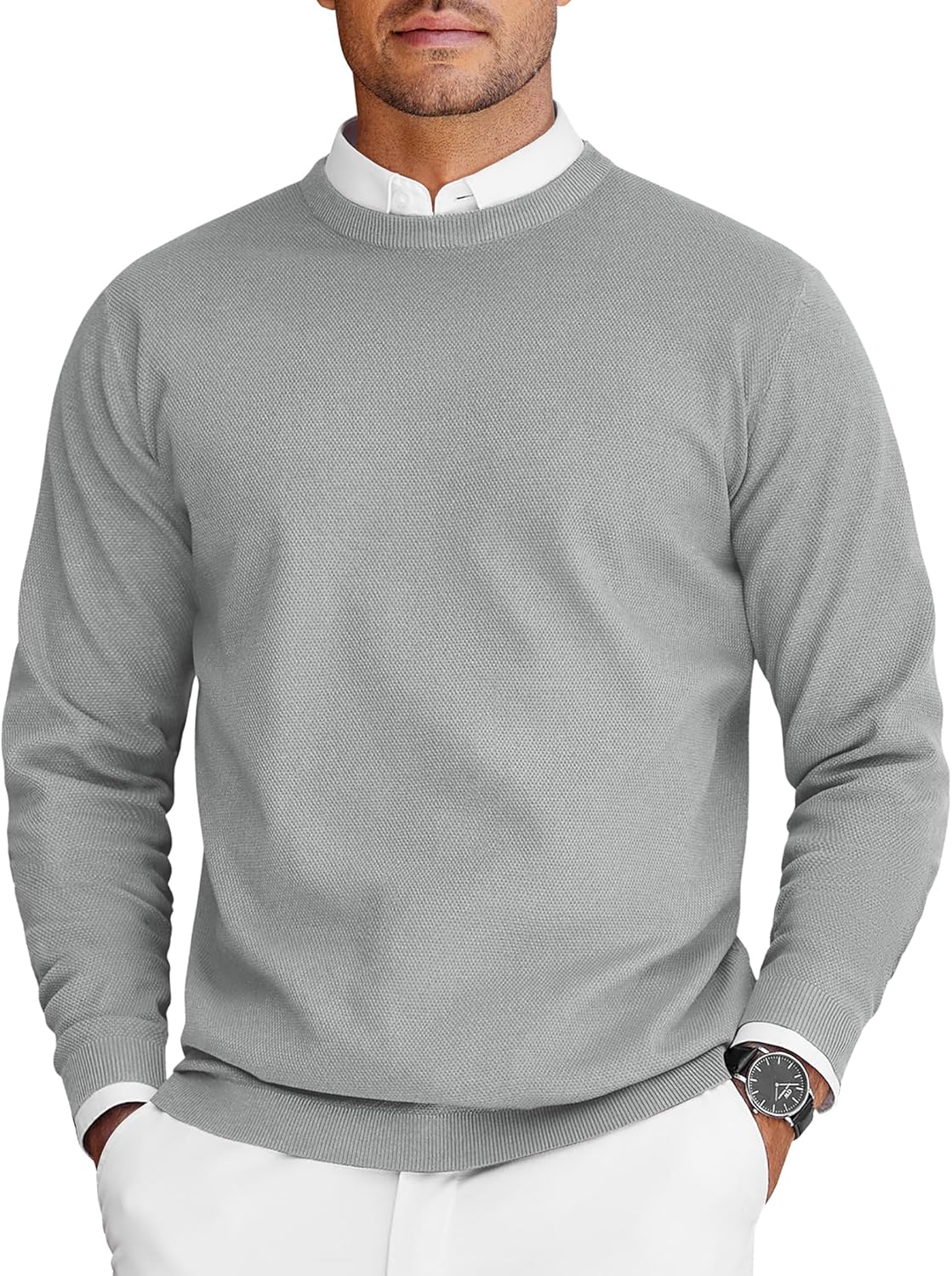 COOFANDY Mens Crew Neck Sweaters Long Sleeve Lightweight Knit Dress Pullover Sweaters