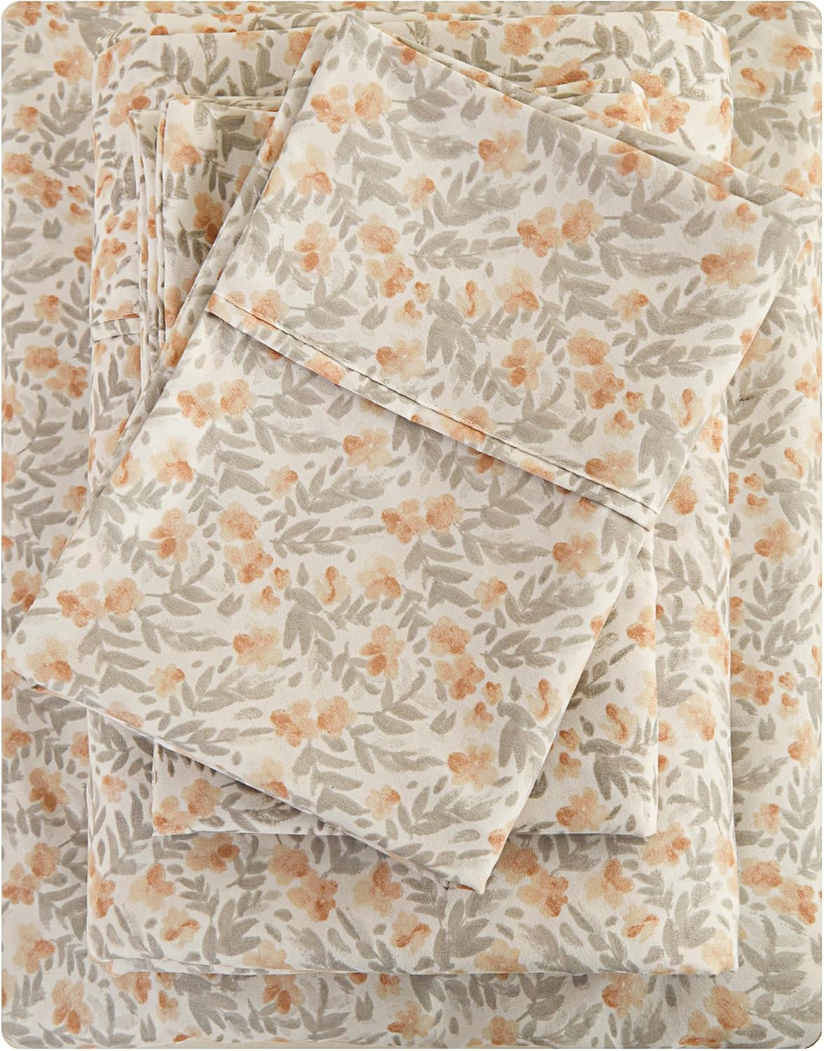 Viviland Floral Full Sheet Set – 4 Piece Vintage Light Orange Flower Patterned Bed Sheets – Soft, Breathable Microfiber Sheets with Deep Pocket, Non-Slip Fitted Sheets & Pillowcases