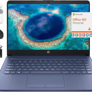 HP New 14" HD Ultral Light Thin Laptop, Quad-Core Intel Celeron Processor, 8GB RAM, 192GB (64GB eMMC+ 128GB Card), Wi-Fi, Upto 11 Hours, Windows 11 S + 1 Year Office 365+HubxcelAccessory, Royal Blue