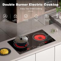 2 Burner Electric Cooktop - 24 Inch Built-in & Countertop Electric Stove Top, 110V-120V Double Burner Ceramic Cooktop Portable with Safety Lock, Timer, Sensor Touch Control, 110V Plug in - Image 8