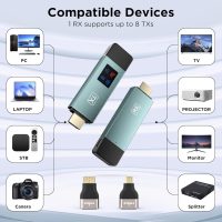 2025 Upgraded Wireless HDMI Transmitter and Receiver, LED Display, 4K Decode 1080P@60Hz Ultra HD Video Output, Plug&Play 5G+2.4G for Video and Audio to Monitor from PC/Projector/TV Box - Image 3