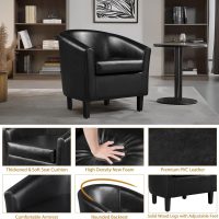 Yaheetech Barrel Chairs Set of 2, Faux Leather Club Armchairs, PU Leather Accent Chairs with Soft Padded Seat for Living Room Bedroom Waiting Reading Room, Black - Image 4