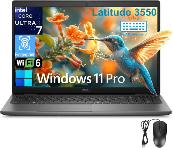 Dell Latitude 3550 Business Laptop Computer 15.6" FHD, Intel 12-Core Ultra 7 155U (Beat i7-1355U), 64GB DDR5 RAM, 2TB PCIe SSD, WiFi 6, BT 5.3, Backlit Keyboard, Fingerprint Reader, Windows 11 Pro