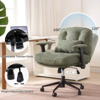 Criss Cross Chair with Adjustable Armrest，Cross Legged Office Chairs with Wheels and Wide Seat Morden Swivel Vanity Chair for Home Office, Green - Image 4