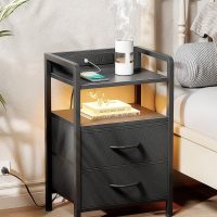 Night Stand Bedside Charger Bedroom - Nightstand with Charging Station & LED Light Strip, Night Stand with Storage Shelf & 2 Fabric Drawers, Morden End Table with U-S-B Ports & AC Outlets - Image 2