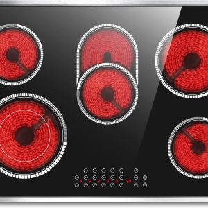 30 Inch Electric Cooktop, 5 Burner Electric Stove Top Touch Control, 8400W Built-in Ceramic Stovetop Burner 30" with Expandable Zone, Child Lock, Timer, Overheat Alert, 220-240v Hardwired