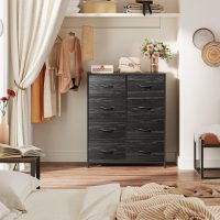 WLIVE Fabric Dresser for Bedroom, Tall Dresser with 8 Drawers, Storage Tower with Fabric Bins, Double Dressers, Chest of Drawers for Closet, Living Room, Dormitory, Charcoal Black Wood Grain Print - Image 8