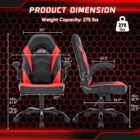 OLIXIS Computer Gaming Desk Chair - Big and Tall Ergonomic Comfy Lumbar Support with Flip-up Armrest and 360° Swivel Wheels, PU Leather Height Adjustable, for Home and Office, Red - Image 3