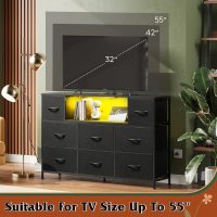 WLIVE Black TV Stand for 45, 50, 55 inch TV, Entertainment Center with LED Lights & Charging Station, TV Media Console Table with 8 Fabric Drawers and Open Shelves for Living Room, Hallway, Wood Top - Image 6