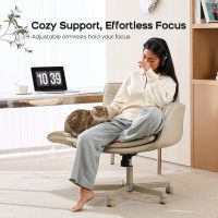 Criss Cross Chair with Armrests & Wheels, PU Leather Vanity Chair, Comfortable Adjustable Swivel Computer Office Desk Chairs for Home, Make Up, Bed Room (Cream White) - Image 7