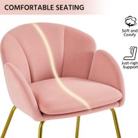Yaheetech Flower Shape Velvet Vanity Chair, Modern Side Armchair Makeup Chair no Wheels with Golden Metal Legs for Living Room/Dressing Room/Bedroom/Home Office/Kitchen, Pink - Image 8