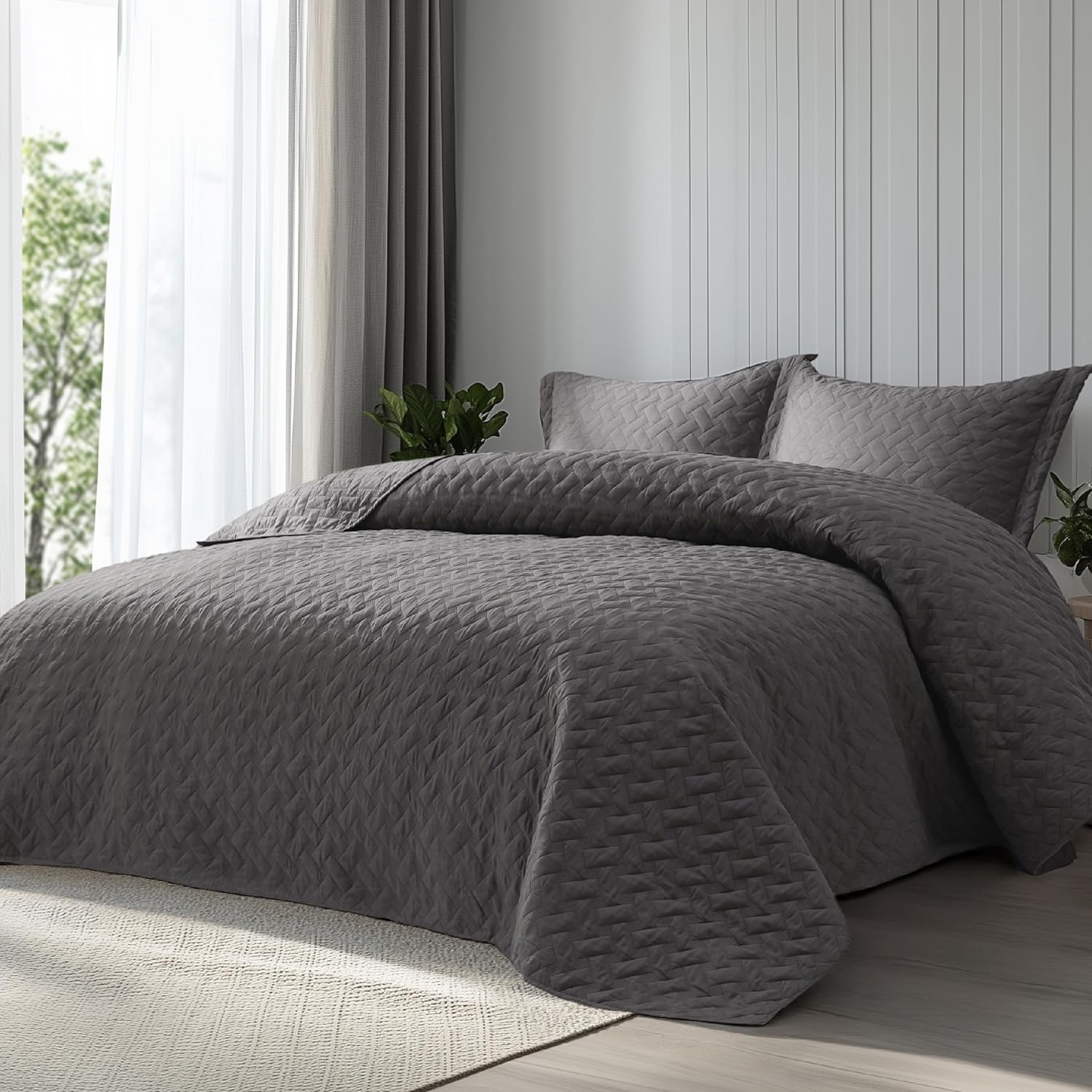 Bedsure Quilts Queen Size – Grey Bedspreads Queen Size with Basket Weave Pattern, Soft Quilt Bedding, Lightweight Comforter Coverlet for All Seasons (90″ x 96″)