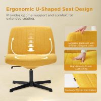 Nouhaus Criss Cross Chair,Armless Cross Legged Office Chair No Wheels, Hight Adjustable Wide Seat Swivel Vanity Home Computer Task Desk Chair (Yellow) - Image 3