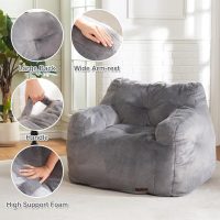 Hobestluk Bean Bag Chair for Adult Small Bean Bag Chairs with Arms Furry Beanbag Chair with Foam Filler Stuffed Bean Bag Sofa for Reading in Bedroom Living Room and Dorms(Grey) - Image 6