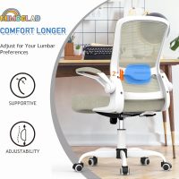 Mimoglad Home Office Chair, High Back Desk Chair, Ergonomic Mesh Computer Chair with Adjustable Lumbar Support and Thickened Seat Cushion (Modern, Beige) - Image 3