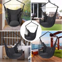 Y- Stop Hammock Chair Hanging Rope Swing Chair, Max 500 Lbs, 2 Seat Cushions Included, Removable Steel Spreader Bar with Anti-Slip Rings, Hardware kit-for Indoor or Outdoor(Dark Grey) - Image 8