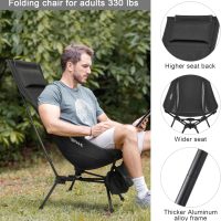 G4Free 2 Pack Folding Lightweight Camp Chair High Back Camping Chair Backpacking Chair Heavy Duty 330lbs with Headrest Pocket Black - Image 4