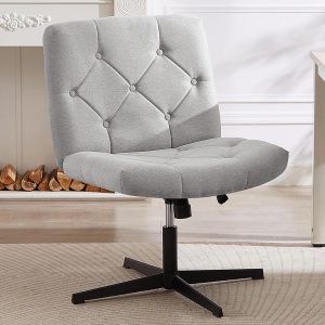 VECELO Criss Cross Armless Office Desk Chair No Wheels, Comfy Wide Fabric Padded, Modern Swivel & Height Adjustable for Home/Bedrood/Make Up