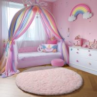 Amdrebio Light Pink Round Rug 4Ft for Girls Bedroom, Fluffy Circle Area Rugs for Kids Room Decor Aesthetic, Cute Shag Fuzzy Carpet for Nursery, Preppy Dorm, Classroom, Playroom, Teen, Baby, Washable - Image 6