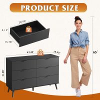 WLIVE Black Dresser for Bedroom, 47.24'' Wide 6 Drawer Wood Dresser Storage Organizer with Sturdy Metal Handle, TV Stand for 55 inch TV, Chest of Drawers for Living Room, Hallway, Closet - Image 3