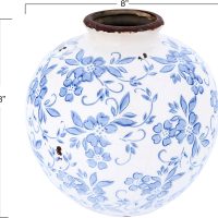 Creative Co-Op DF2720 8" H Terracotta Floral Transferware Pattern & Crackle Finish Vase, Blue - Image 2