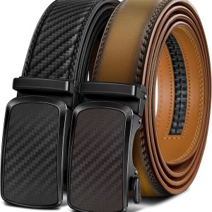 BULLIANT Men's Ratchet Belt 2 Pack-Click Leather Belt Adjustable for Men Gift 1 3/8-Cut for Perfect Fit
