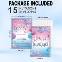 15 PCs Slime Time Birthday Invitation With 15 Matching White Envelopes For Boy Girl, Birthday Party Favors Decorations Supplies-OL-A38 - Image 2