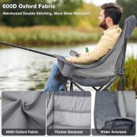 Oversized Camping Chair, Portable Folding Padded Camp Chairs with Side Pocket, Cup Holder, Heavy Duty Support 500LBS Outdoor Lounge Chair for Adults, Fishing, Sports, Trip, Grey - Image 4