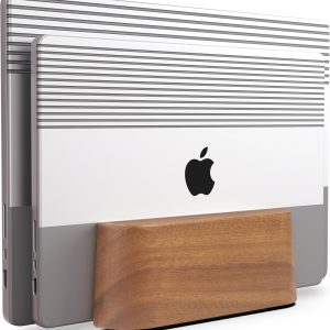 Adjustable Dual Vertical Laptop Stand for Desk, Wooden Laptop Holder, MacBook Pro Stand, Wood Mac Air Dock