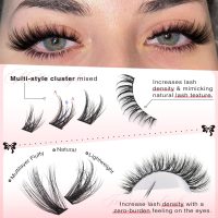 Wispy Lash Clusters Kit Cluster Eyelash Extensions Natural Lash Extension Kit C Curl Fluffy Individual Eyelashes with Bottom Lashes Clusters Waterproof Bond and Seal DIY at Home - Image 6