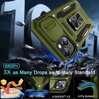 DEERLAMN Case for iPhone 13/iPhone 14 6.1-Inch with Slide Camera Cover+Screen Protector(2 Packs),Rotated Ring Kickstand Military Grade Shockproof Protective Cover-Olive Green - Image 4