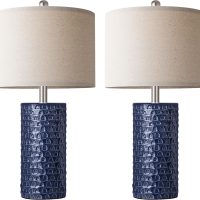 PARTPHONER 23" Modern Ceramic Table Lamp Set of 2, Table Lamps for Living Room, Rustic Farmhouse Bedside Lamps Nightstand lamp for Bedroom, Desk Lamp for End Table Home Decor Navy Blue - Image 2