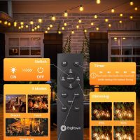 Brightown 108FT Solar String Lights Outdoor with Remote and 52 LED Shatterproof Bulbs, Dimmable & Timable, 3 Light Modes, Solar Patio String Lights Outdoor for Cafe, Garden, Deck, Outside Wedding - Image 6