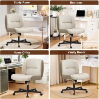 Furniliving Criss Cross Chair with Wheels, Wide Mid-Back Criss Cross Legged Chair Computer Desk Chair Height Adjustable Home Office Desk Chair for Bedroom Living Room, Office, Grey, PU - Image 6