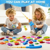 Magnetic Fishing Game Toys for Kids Toddlers 3-5 4-8, Water Table Bathtub Toys with Pole Rod Net Plastic Floating Fish, Water Bath Pool Outdoor Toys for Kids Toddlers Baby Age 3 4 5 6 7 8 Year Old - Image 4