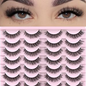 FARRED Natural Lashes Short Eyelashes Wispy False Mink Lash Pack 14 Pair Natural Look Fluffy Cat Eye Strip Eyelash Small Fake Lashes Full Pestañas Sets for MUA and Beginners Daily Makeup (F1 | 8-14mm)