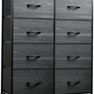 WLIVE Fabric Dresser for Bedroom, Tall Dresser with 8 Drawers, Storage Tower with Fabric Bins, Double Dressers, Chest of Drawers for Closet, Living Room, Dormitory, Charcoal Black Wood Grain Print