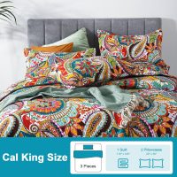 Qucover California King Quilt, Boho Paisley Pattern Colorful Cotton Quilt, 3 Piece Lightweight Oversized King Quilt, with Pillow Shams, Multicolor Red, Pink, Orange and Blue Cal King Quilt, 118x106 - Image 6