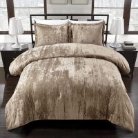Fredsure Crinkle Velvet Comforter Set, 3 Pieces Khaki Queen, Crinkle Velvet Face and Brushed Microfiber Reverse - Image 2