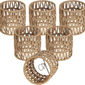5.0 x 5.0in Chandelier Shades Set of 6, Small Rattan Lamp Shades Clip on Bulb, Boho Lamp Shades Replacement, Mini Cylinder Woven Lampshade, Clip on Lamp Shade for Floor Lamp Pendant Light Wall Sconces