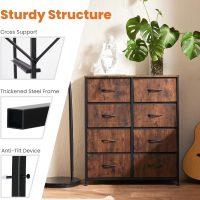 Sweetcrispy Dresser for Bedroom with 8 Storage Drawers, Large Fabric Storage Tower Organizer, Chest of Drawers with Metal Frame Wooden Top for Nursery, Closet, Living Room, Entryway, Rust Brown - Image 6