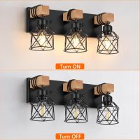 FadimiKoo 3-Light Farmhouse Vanity Light for Bathroom, Wood Bathroom Light Fixtures Over Mirror, Industrial Black Vanity Light with Metal Lampshade for Bedroom Hallway Living Room - Image 4