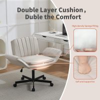Wide Criss Cross Chair with 5-Gear Adjustable Armrests & Wheels, Leather Vanity Chair, Comfy Swivel Height Adjustable Desk Chair for Home Office, Make Up, Living Room and Bed Room (Beige) - Image 5