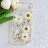 for iPhone 16 Pro Clear Case with Pressed Real Flowers Design,Glitter Cute White Floral Pattern Slim Soft TPU Protective Women Girl's Phone Cover for iPhone 16 Pro - Image 3