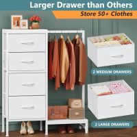 Dresser with Hanging Rack, 4 Drawers Small Closet for Bedroom, Reversible Fabric Kids Chest of Drawers with Clothes Rack, Tall Storage Tower, Sturdy Frame, White, 44''H - Image 6