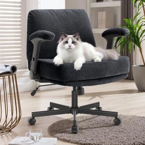 Criss Cross Chair with Wheels and Flip Arms- Comfy Fabric Cross Legged Office Chair with Thick Cushion&Wide Seat, Adjustable Swivel Desk Chair for Home Office, Apartment, Bedroom