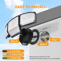LUTEC 80W Dusk to Dawn Flood Lights Outdoor, 9000LM Super Bright LED Security Light with Photocell, IP65 Waterproof, 5000K Daylight, Hardwired 4 Heads Floodlight for Garage, Yard (Black) - Image 8