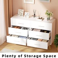 Shintenchi 6 Drawer Dresser, Wide Chest of Drawers Organizer Storage with Drawers, Large Storage Cabinet, Modern Design Dresser for Bedroom, Living Room, Porch, White - Image 5